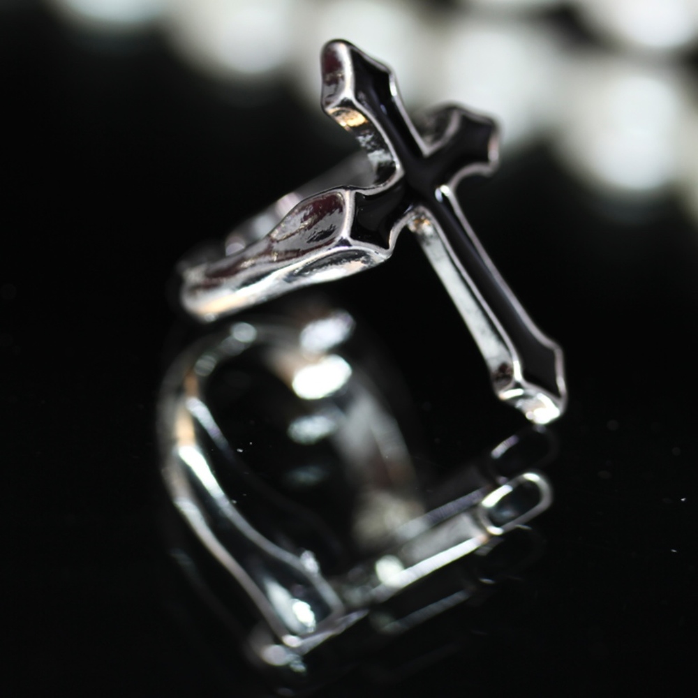 925s Rough Black Cross Adjustable Ring - image 6